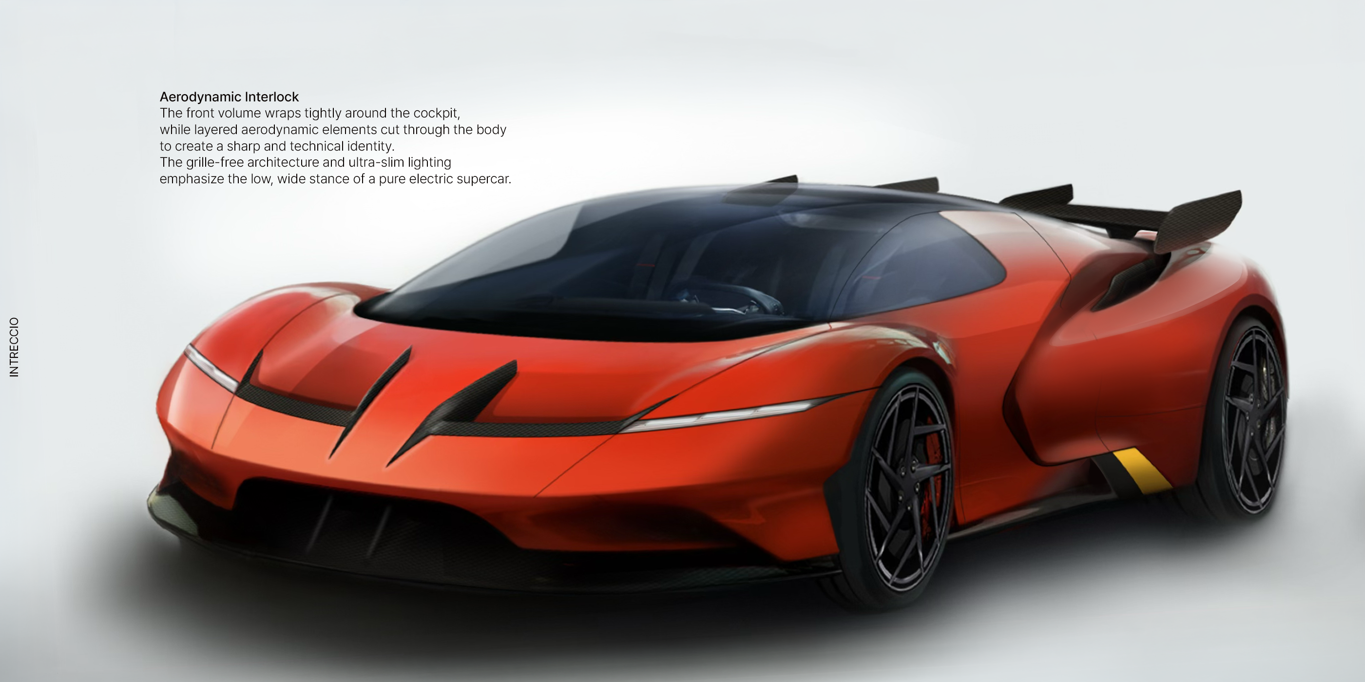 INTRECCIO electric supercar front three-quarter view