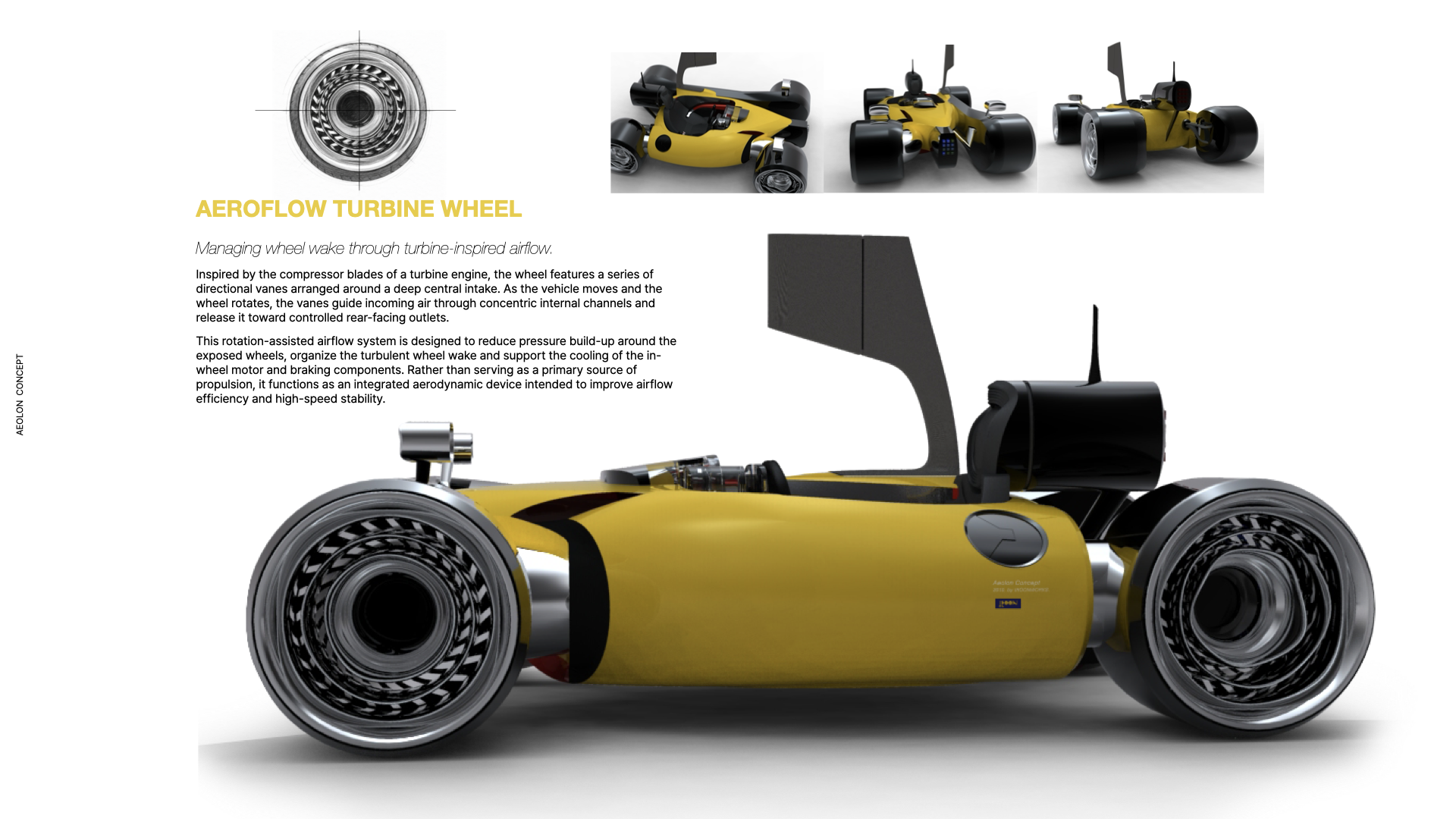 AEOLON concept turbine-inspired wheel design and airflow concept