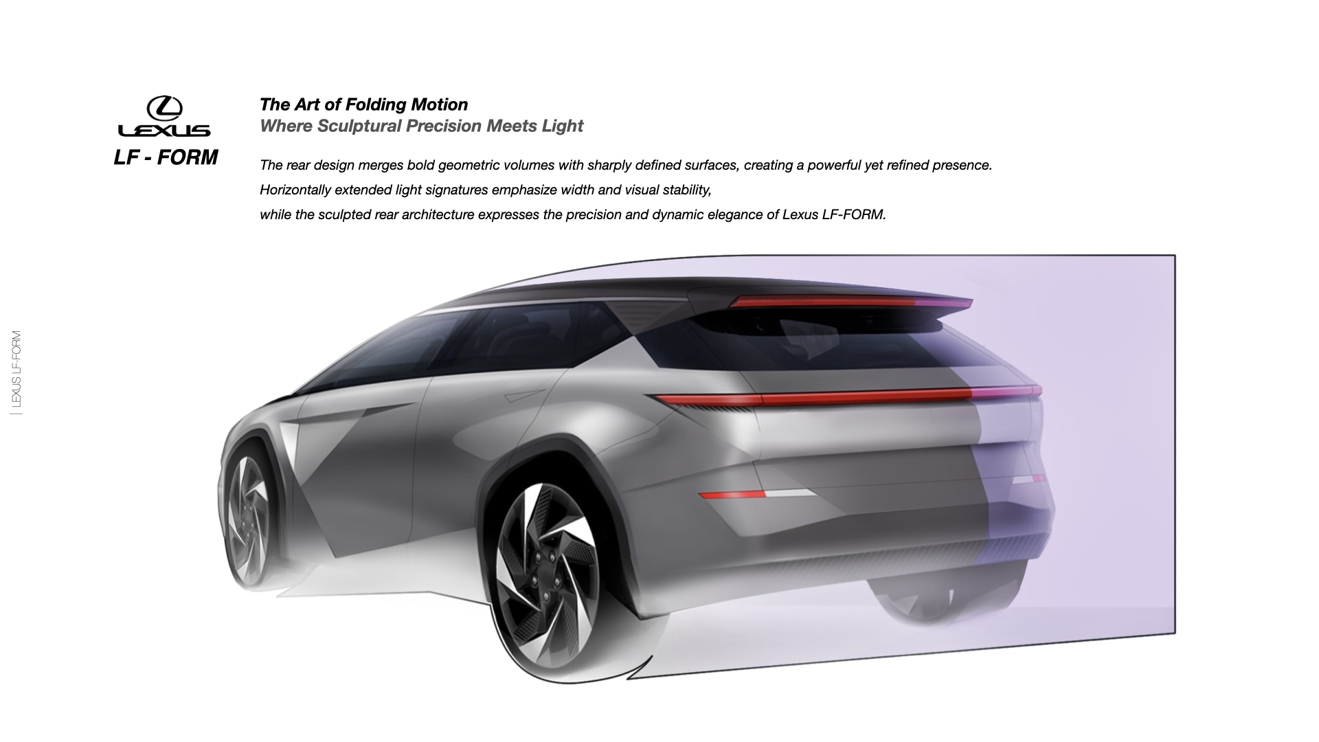 Lexus LF-FORM rear three-quarter view and horizontal lighting signature